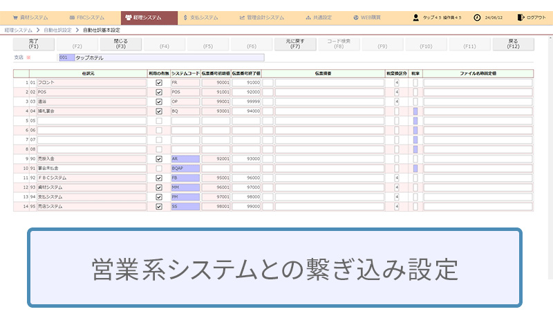 営業系システムとの繋ぎ込みを行う画面